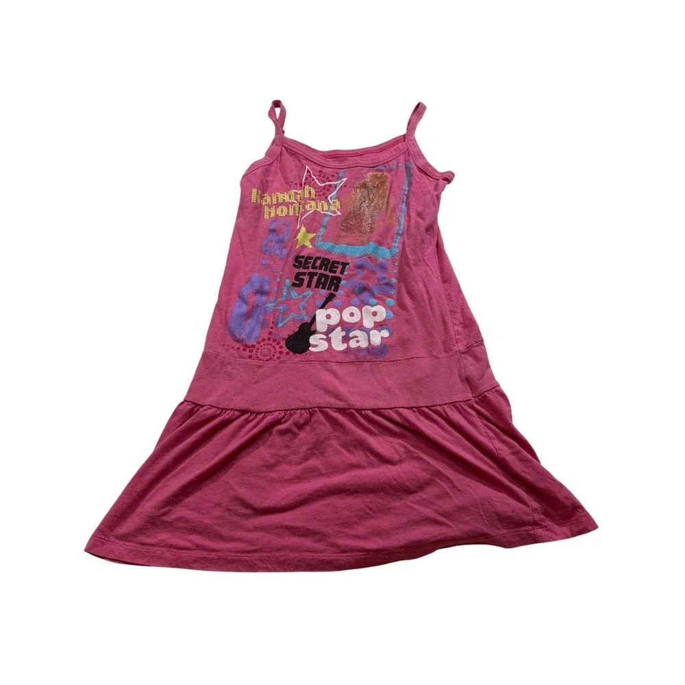 Y2K 2000s Disney Hannah Montana Cami Dress Pink Pop Star Disney Graphic Miley M